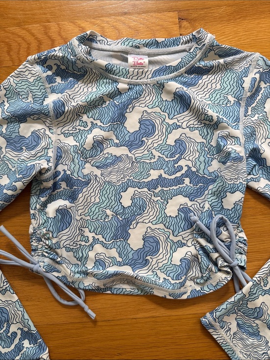 Ruffle Butts Other - Ruffle Butts Blue/White Waves Rash Guard w/ UV Protection 🌊 | Size 12